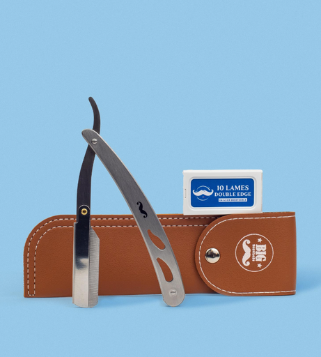[4BM00107] Big Moustache® rasoir de barbier argent avec lames 